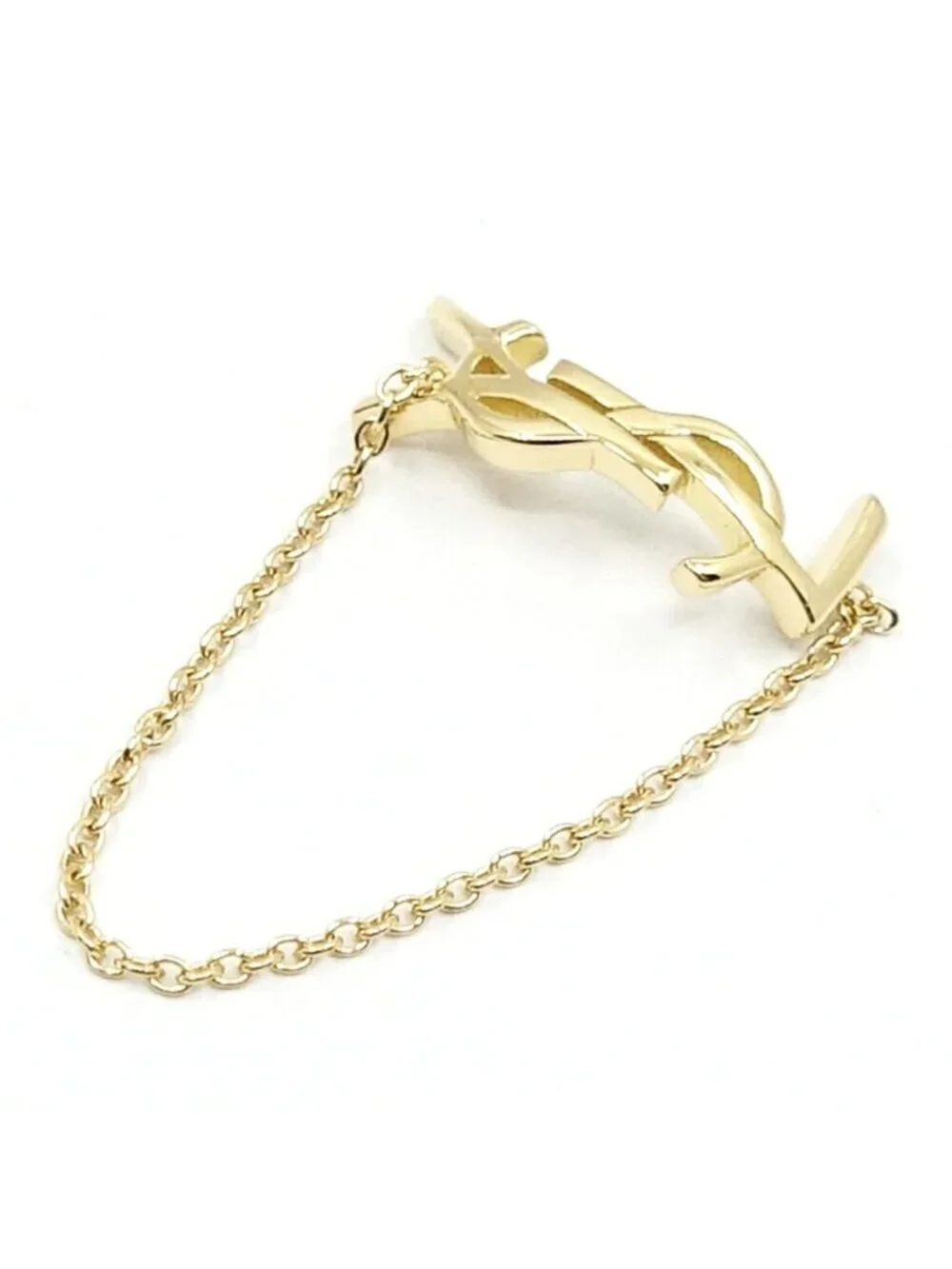 Saint Laurent 18k Yellow Gold Cassandra YSL Logo Chain Ring Polished